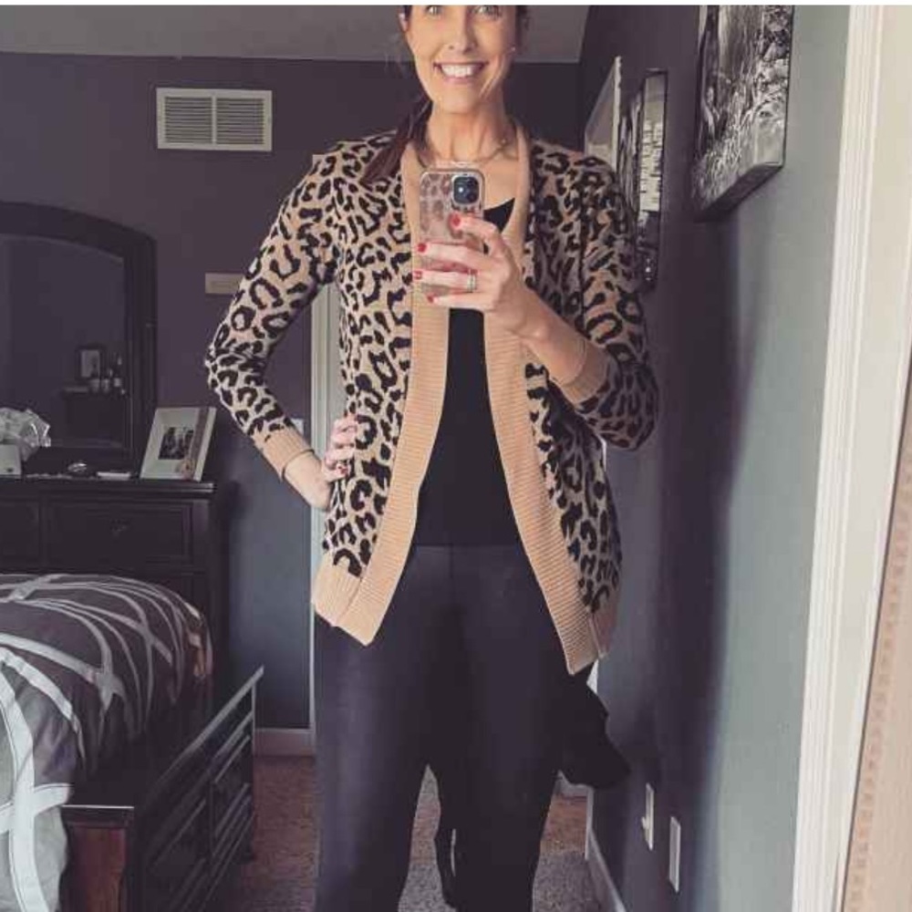 Cheetah Print Tan & Black Waterfall Longline Open Sweater